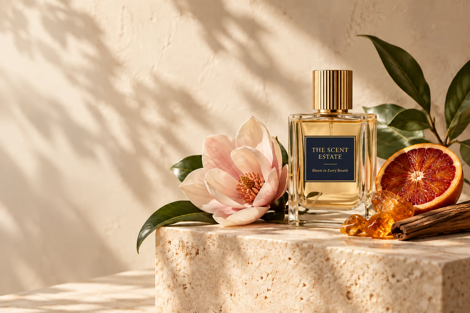 The Scent Estate perfume bottle with magnolia, amber and citrus